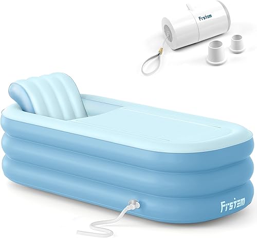 Frstem Bañera inflable extragrande de 72 pulgadas para adultos, bañera plegable portátil con bomba de aire eléctrica inalámbrica, bañera de hielo
