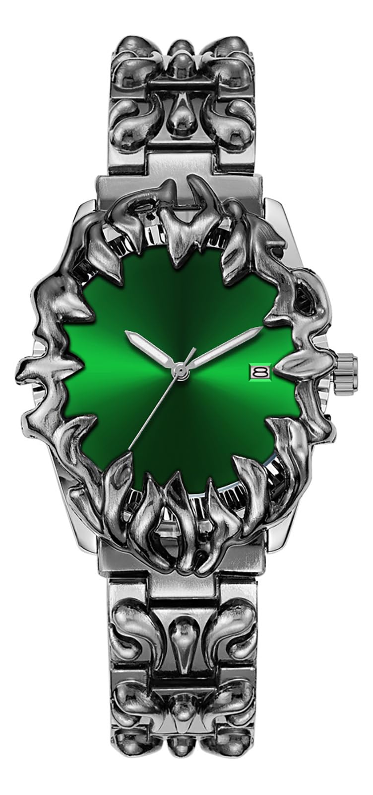 CARLIEN Gothic Claw Watch for Men – Unique Stainless Steel Wristwatch, Luminous Hands, Waterproof Quartz Movement, Futuristic Melting Style, Cool Red & Green Color Options