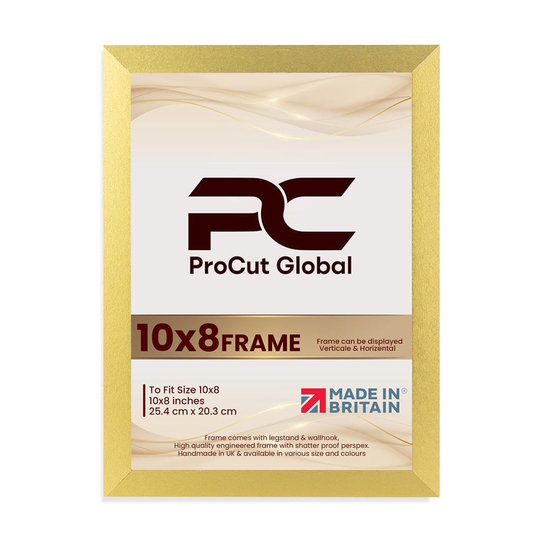 Procut Global 10X8 Gold Picture Frames – Sleek Wooden Photo Frame with Shatterproof Perspex for Wall or Tabletop – Perfect for Posters, Certificates, Prints–Multiple Sizes & Colors Available — image 1