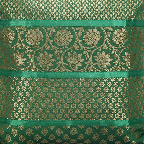 Image of Home Decor Decorative Heavy Brocade Banarsi Silk Cushion Covers Pillowcase 16 inch Rajasthani Diwan Living Room Sofa Settee Couch Cushion Pillow 40 x 40 cm (Green, 5)
