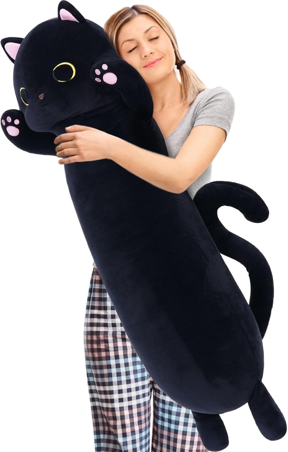 MaoGoLan Long Cat Body Pillow for Kids, 44'' Big Kitten Plush for Adults, Big Black Cat Stuffed Animal for Girl, Large Kitten Plush Throw Pillow for Valentines Birthday Gift, Baby Shower Decor