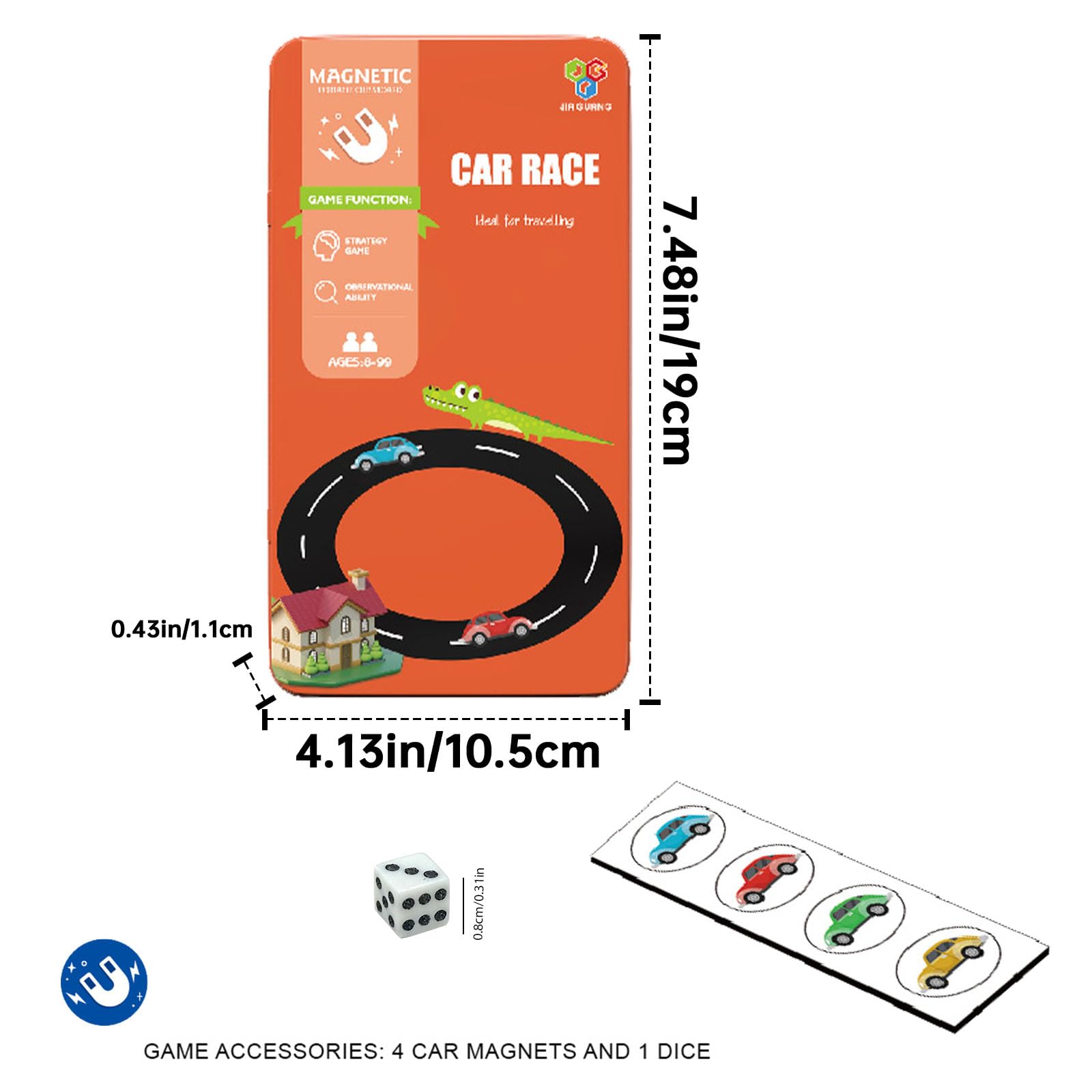 Magnetic Travel Game, Magnetically Travel Car Race Game, Mini Board Games, Travel Size Games, Dice Game With Portable Board - Image 2