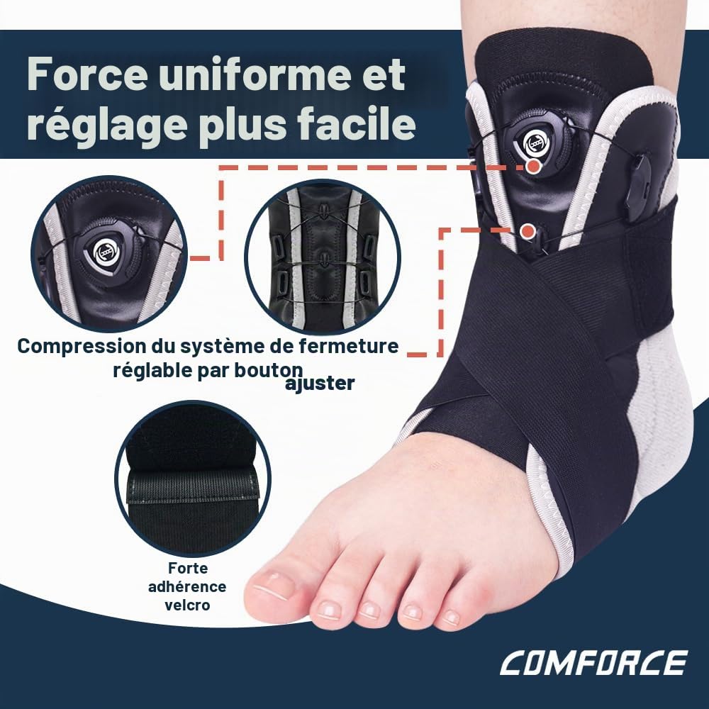 Bandage de cheville pour droite et gauche, attelle de cheville réglable avec molette de stabilisation pour entorse de la cheville, attelle de cheville, manchon de pied, tendinite, éperon