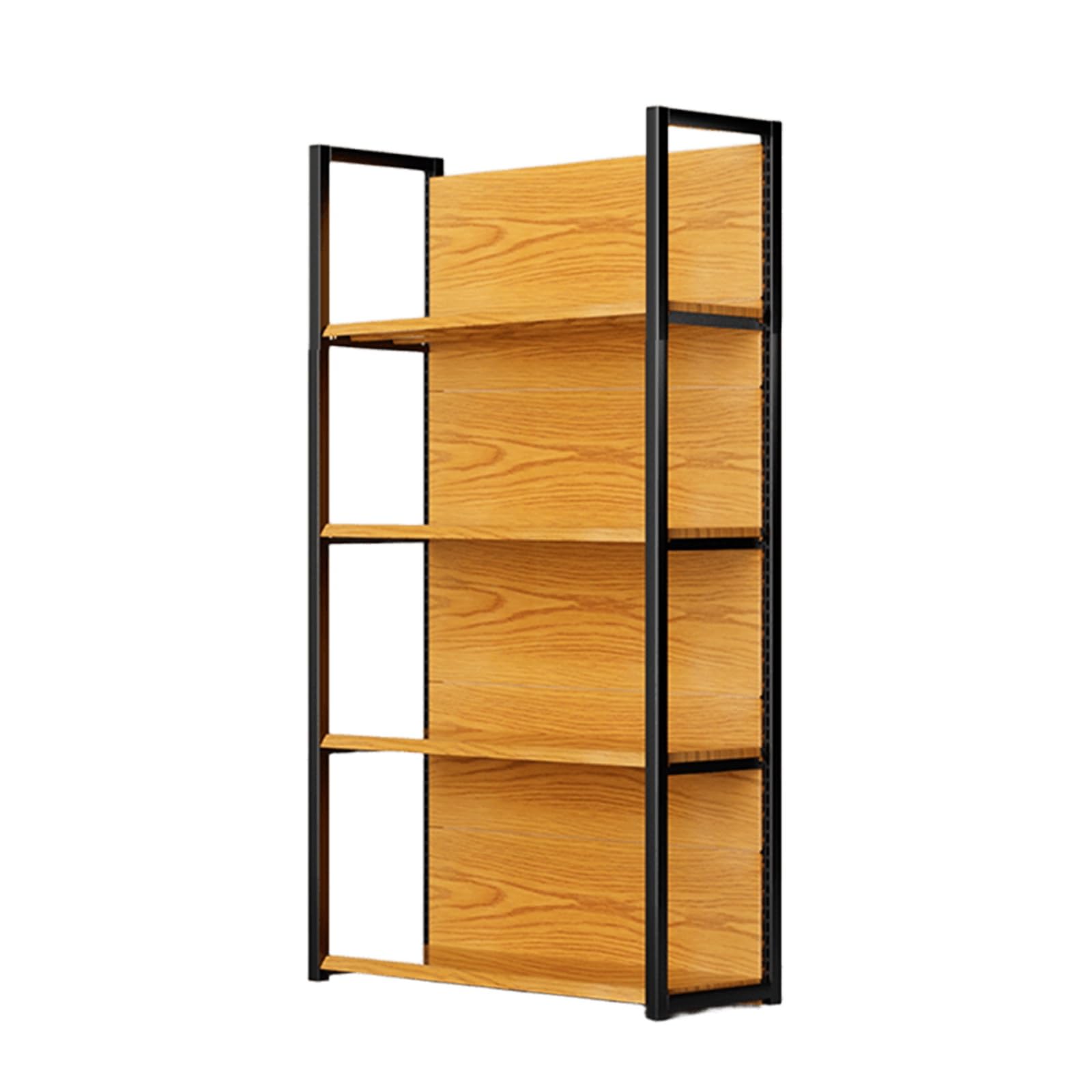 Scaffale a 4 ripiani, in acciaio laminato a freddo, design con venature del legno, altezza regolabile, montaggio flessibile per negozi e farmacie
