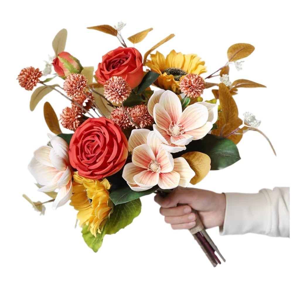 JUAKSQZYI Fake Flowers Fake Artificial Flowers Bouquet for Decoration, Silk Floral Arrangements for Rustic Home Decor Vase Decor(Champagne)