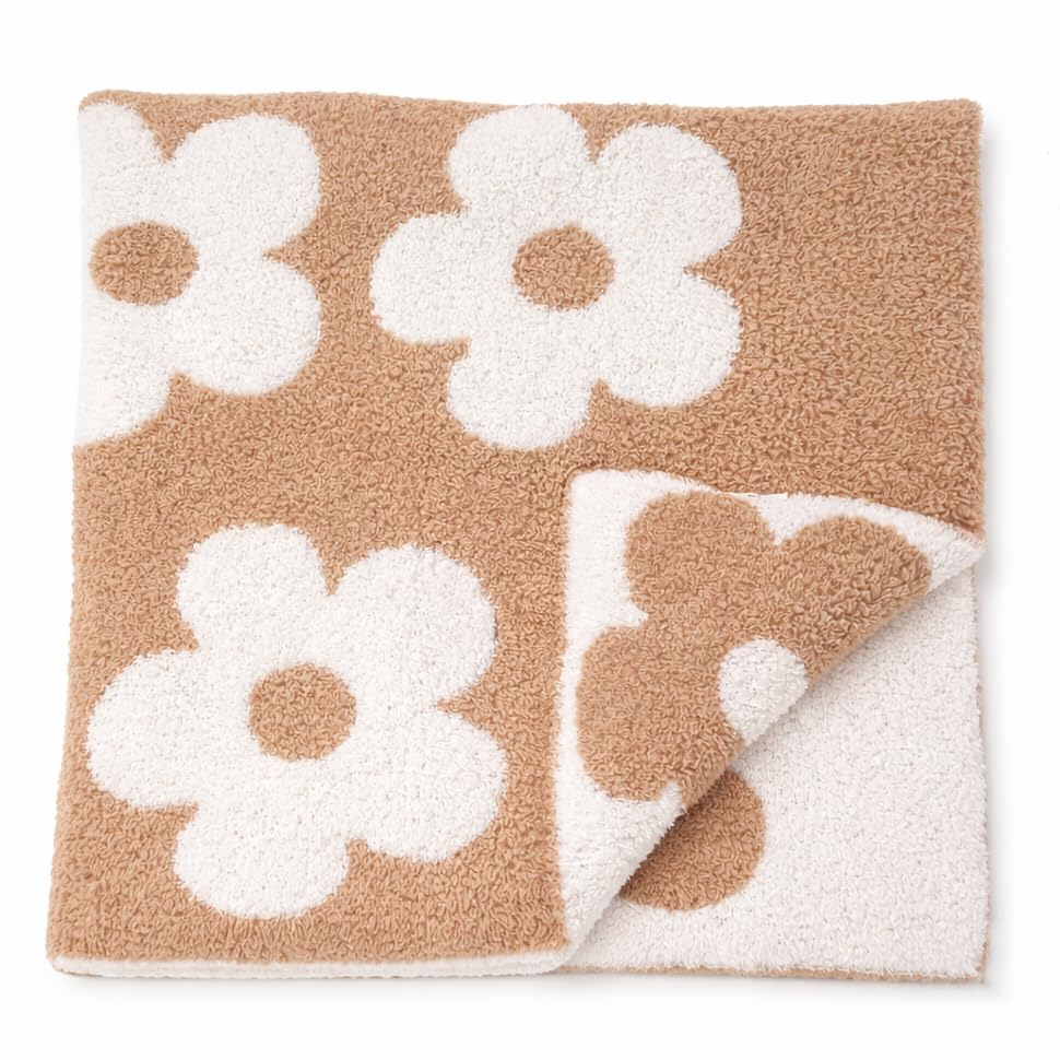 Image of L+L USA Retro Daisy Flower Baby Blanket 28 inchx40 inch - DreamSoft Throw for Crib, Stroller or Car Seat - Soft Blanket /Newborn Nursery Gift Essential for Toddler, Infant, Kids, Boys & Girls (Cafe /White)