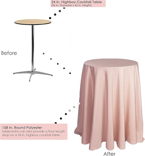 Miniatura 4 de YOUR CHAIR COVERS - Mantel redondo de poliéster prémium de 120 pulgadas - Mantel de lino color rubor para mesas redondas estándar