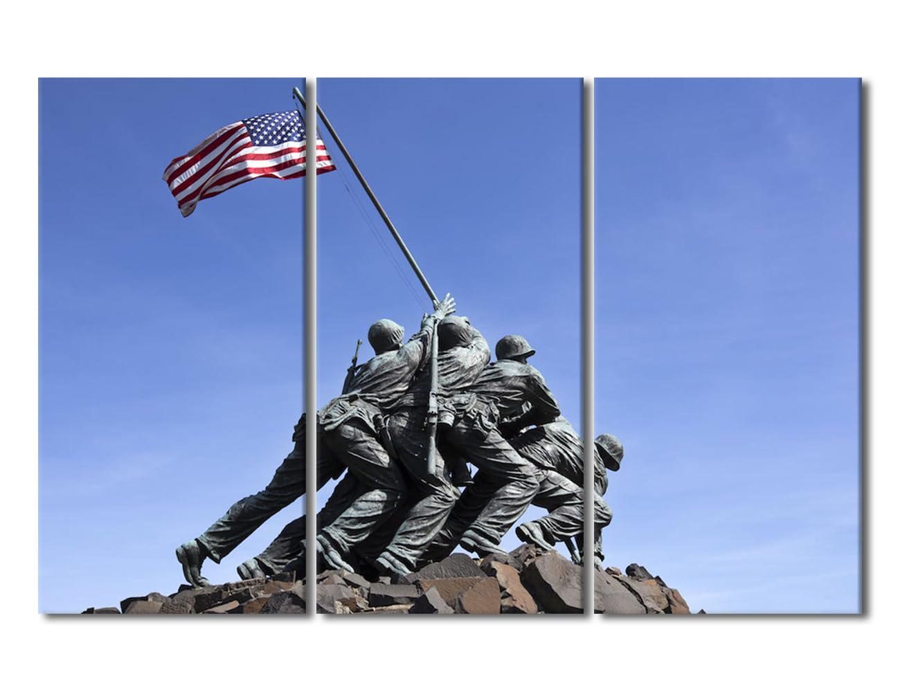 TUMOVO 3 Piece Canvas Wall Art American Flag WWII Picture Prints on Canvas Artwork for Bedroom Living Room Wall Decoration USA Flag Canvas Paintings