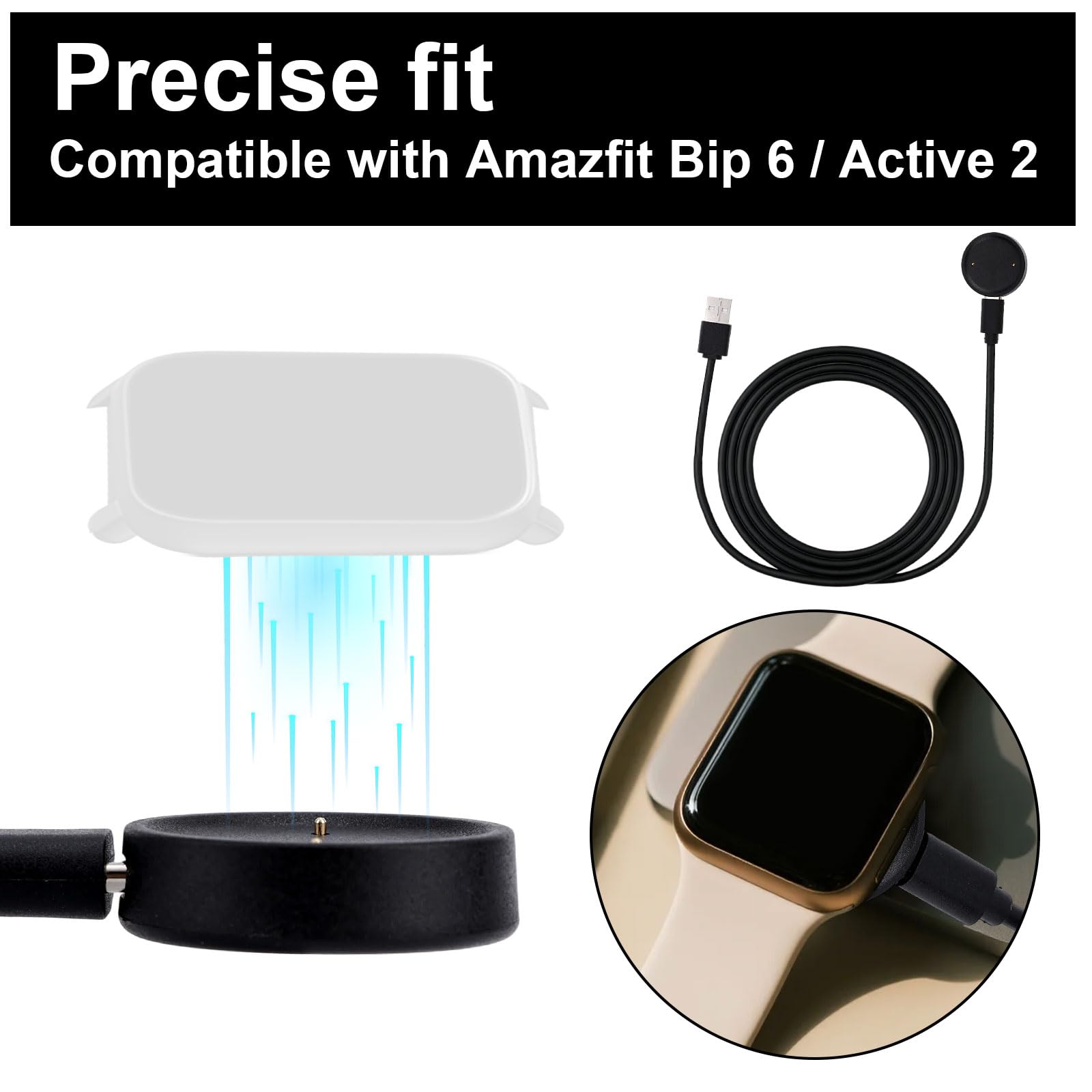 Kabel Ładujący do Amazfit Active 2/Bip 6, 1m Wymienny Kabel Ładujący USB Przenośny Smartwatch Typu C Stacja Dokująca i Ładowarka (Czarny)