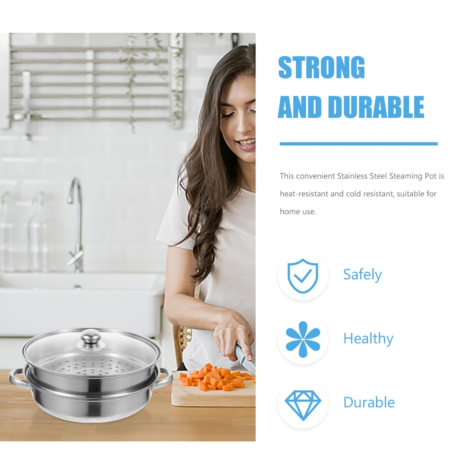Vaporera de Verduras de Acero Inoxidable de Doble Capa para Cocina