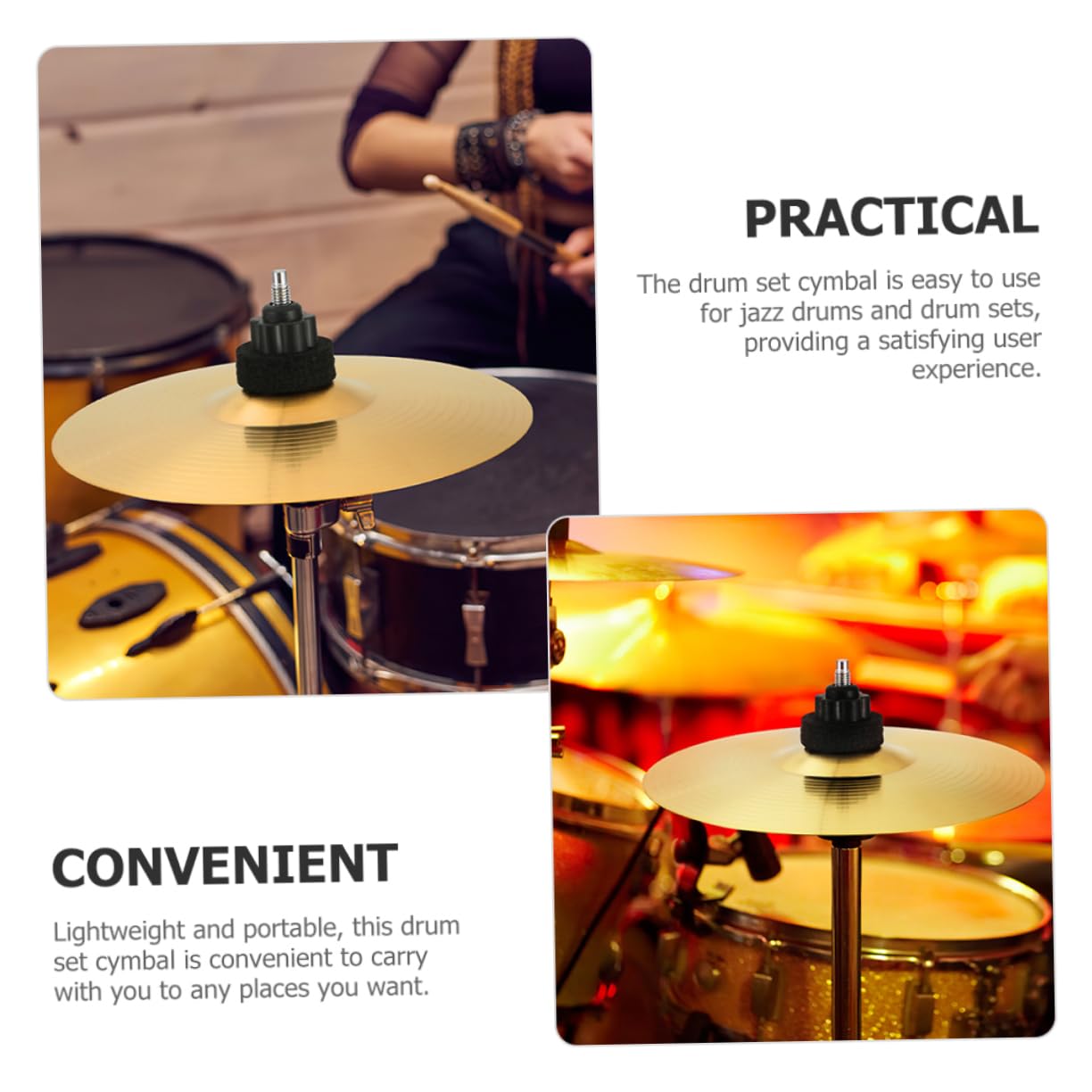 Cymbale Crash pour Batterie en Laiton, Lot de 2 Set de Set de Pièces, Or | Bords sans Bavures, Légère, pour Kit de Batterie et Cymbales Jazz, Instrument de Musique