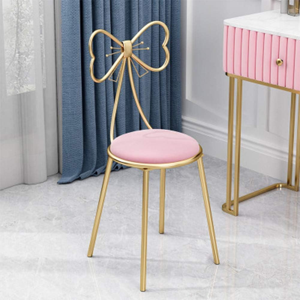 Gluck Plants Modern Makeup Vanity Stool, Cute Butterfly Stool Ottoman Bench Metal Bench Legs Gold Dining Chair for Kitchen Bedroom Living Room (Pink Flannel, XL) Pink X-Large