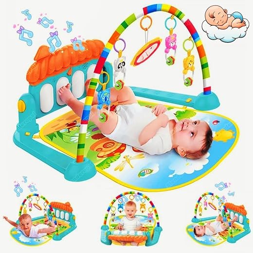 KAVANA Kick and Play Musical Keyboard Baby Gym Mat with Lights, Rattles, and Piano – Multi-Function Fitness Rack for Infan...