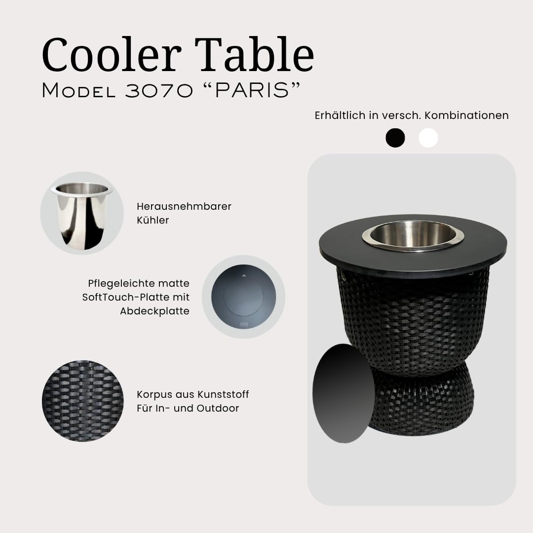 Beistelltisch Paris mit Kühlfunktion & integriertem Edelstahl-Getränkekühler | 2-in-1 Outdoor Loungetisch für Garten & Balkon | wetterfest & UV-beständig | Champagne/schwarz