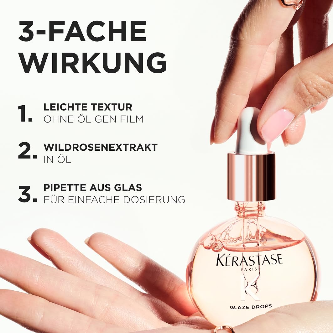 Kérastase Gloss Absolu Glaze Drops, Leichtes Haaröl für langes, zu Frizz neigendes Haar, Mit Wildrosenöl, Für ultimativen Glanz & Geschmeidigkeit, 45ml