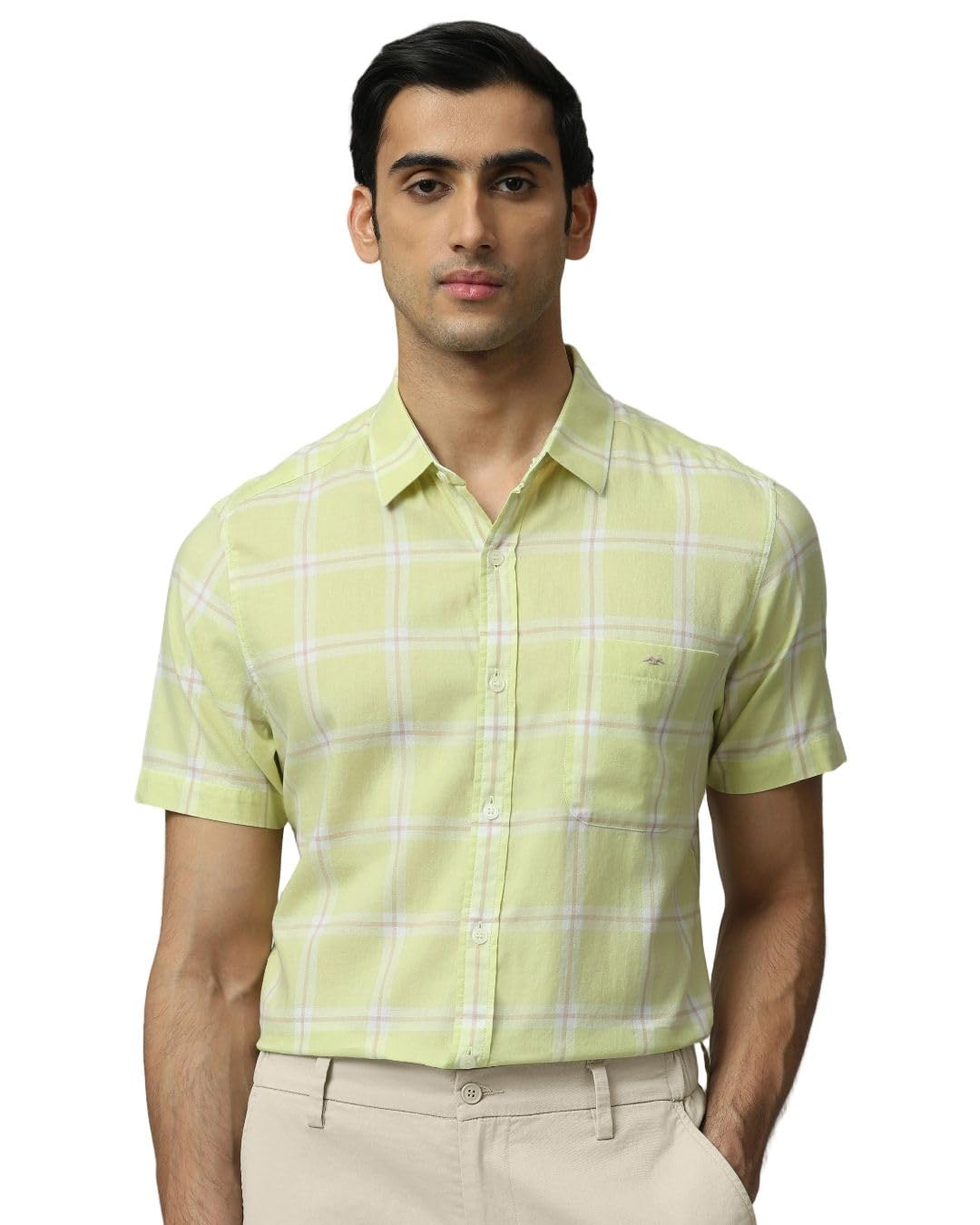 mufti Light Green Windowpane Slim Fit Shirt-picture-21