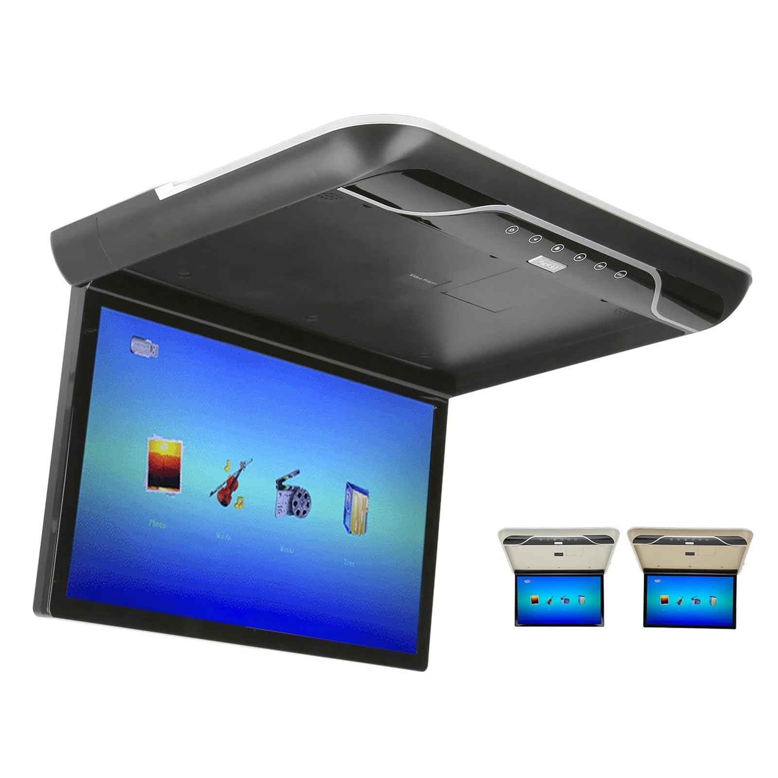19in Car Roofmount LCD Monitor Down 1080P 16 Color Touch Control Light USB Input Roof Screen Overhead Player(Beige)