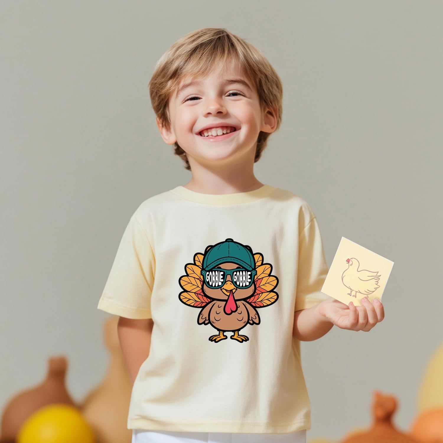 Thanksgiving Shirt for Boys Toddler Kids Funny Turkey Gobble Outfits Pumpkin Season Fall T-Shirt Tee 2-7 Years