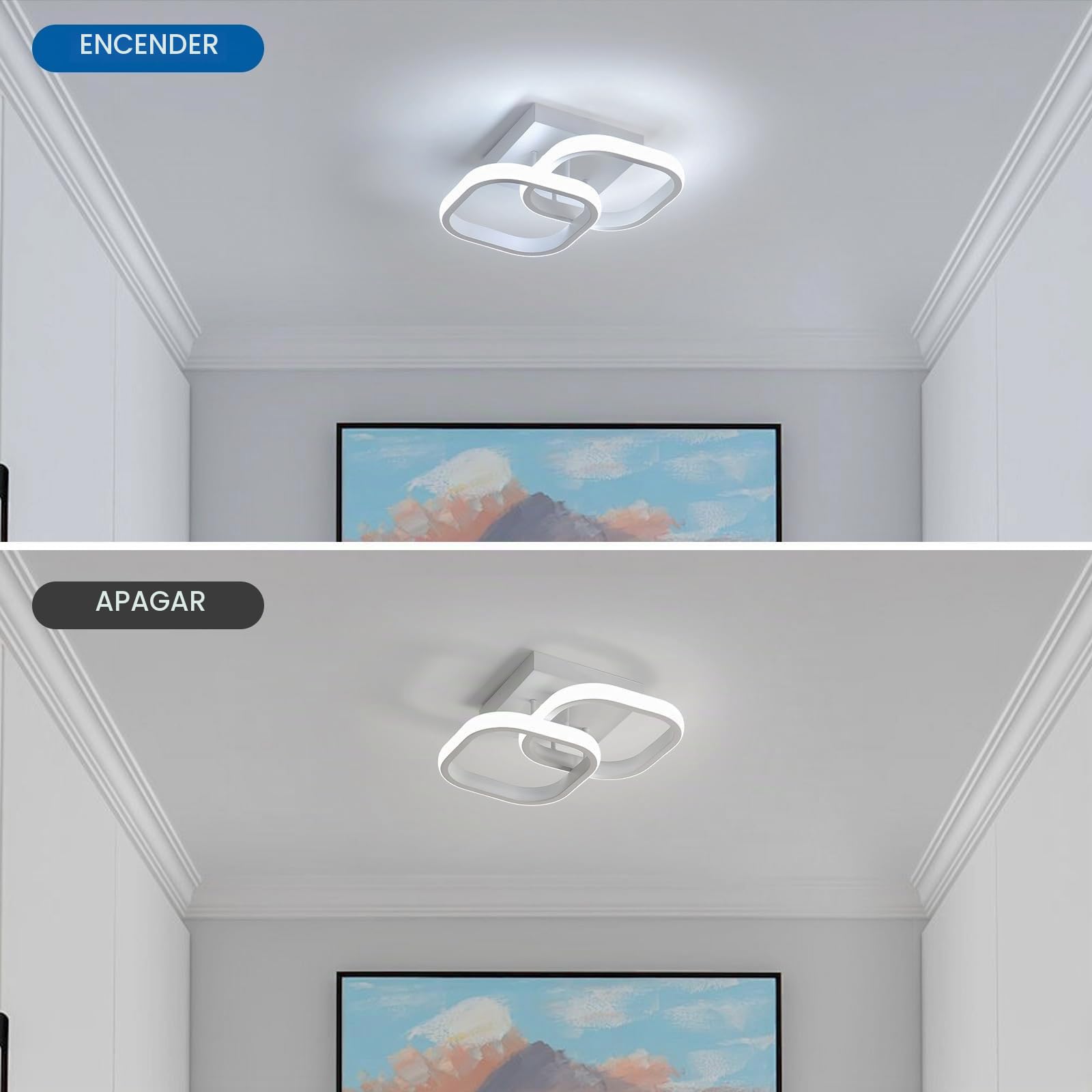 2 Piezas Plafon LED Techo Blanco 23CM Moderno 22W Blanco Frío 6500K | 22W 2475LM Lámpara de Techo LED, Acrílica Luz de Techo Cuadrado para Dormitorio Comedor Escalera Baño Pasillo Balcón