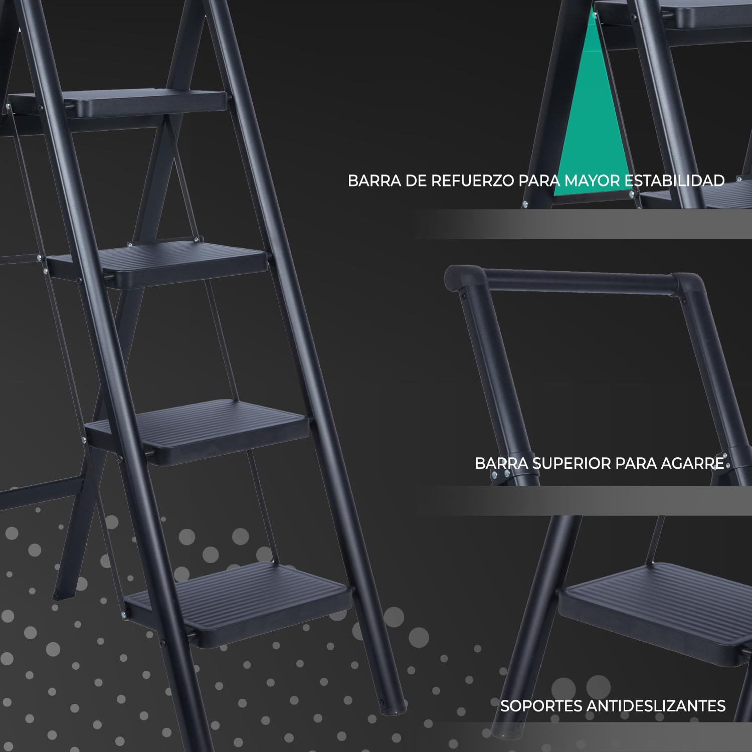 UZIRO Escalera Plegable 5 Peldaños, Antideslizante, Compacta, para Hogar Cocina Oficina