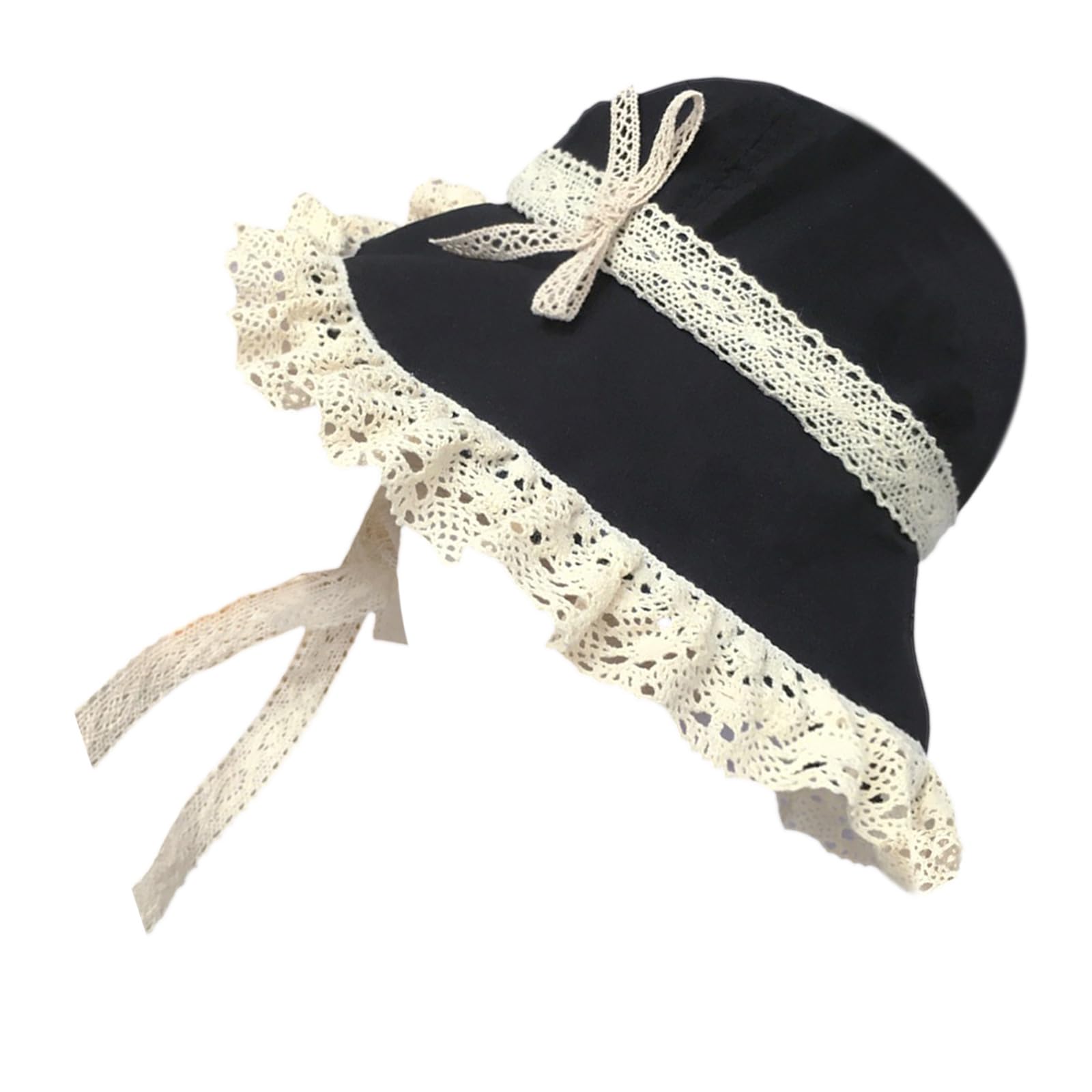 Pffiocix Unisex Black Victorian Bonnets Hat Lace Ribbon Base Breathable Victorian Hat Dark Headwear Elegant Base Lace Bonnet Women