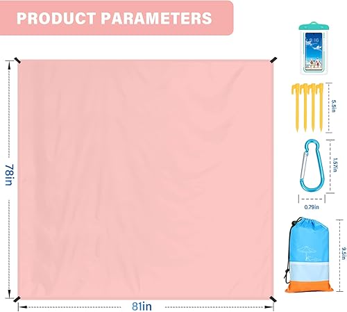 Miniatura 197 de Beach Blanket Oversized Extra Large 78" X 81",Waterproof Sandproof Beach Blanket 1-7 Adults Lightweight Durable for Travel Camping Hiking Picnic