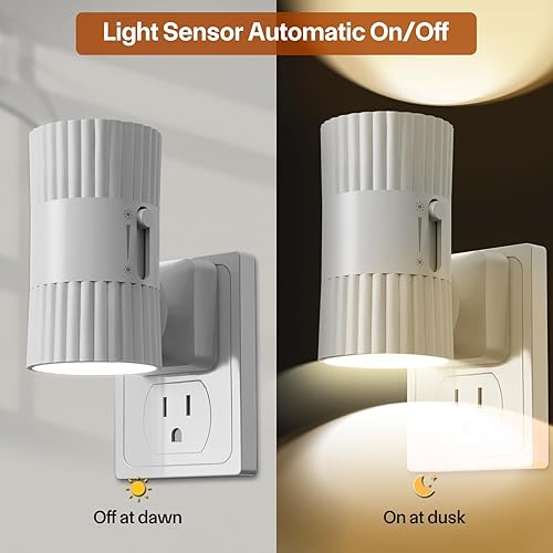 Miniatura 2 de Luces nocturnas enchufables a la pared, luz nocturna giratoria de 90 con sensor de atardecer a amanecer, luz de pared regulable de 0-100 lúmenes,