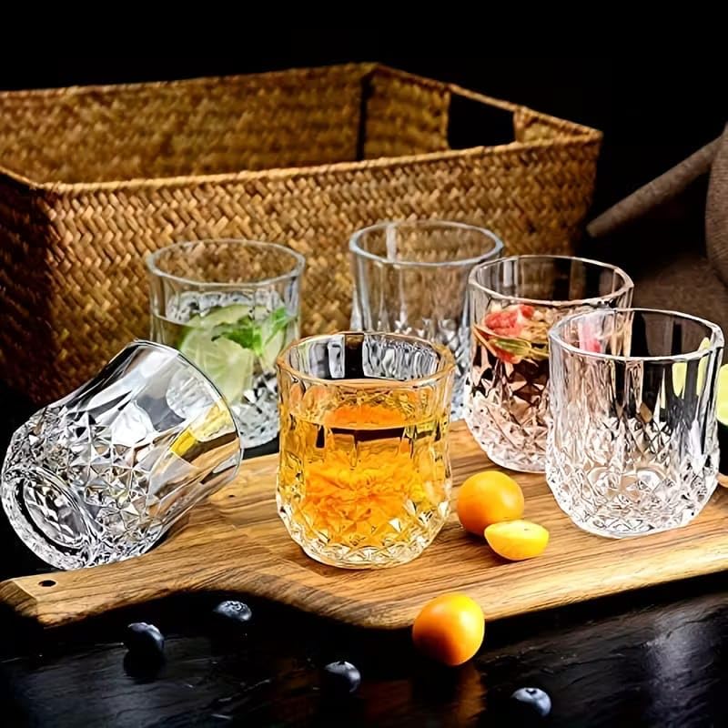 Image of PrimeWorld Long Champ Crystal Whiskey Glasses Set of 6 - 200 ml Premium Bar Glasses for Bourbon, Whisky, Scotch, Cocktails & Cognac | Elegant Old Fashioned Crystal Tumblers for Home Bar & Gifting