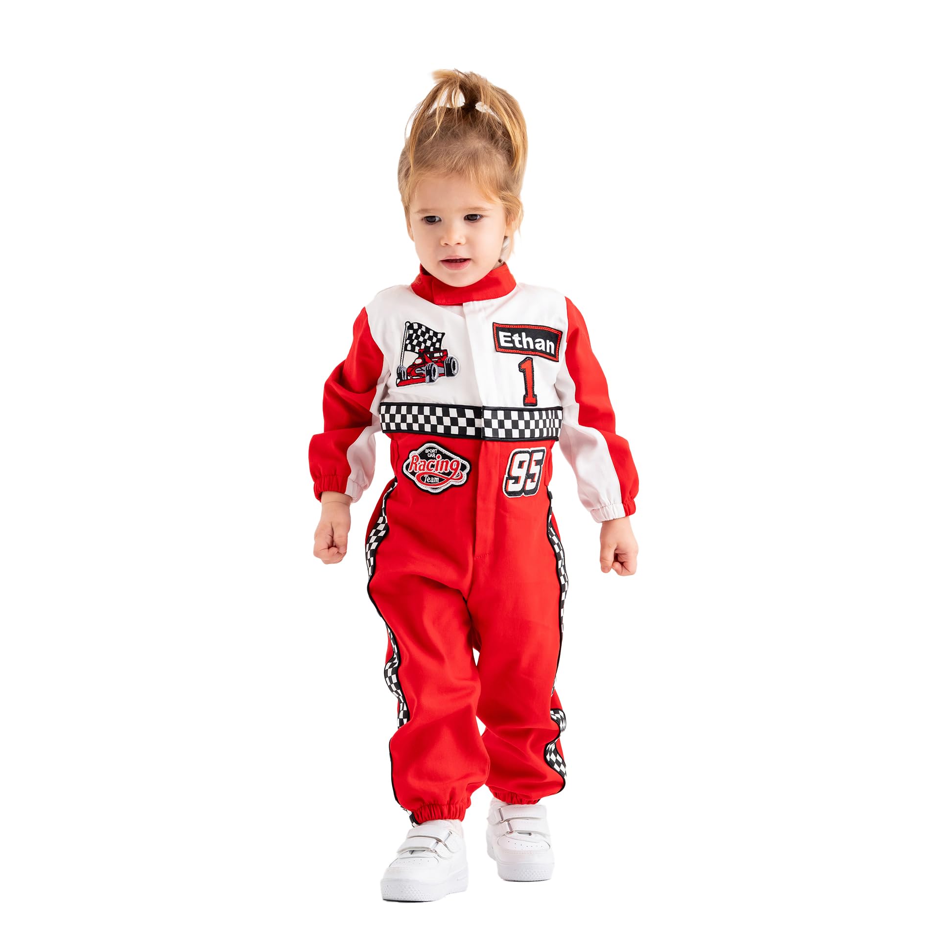 Costumes Club Personalized Handmade Race Car Driver Costume for Toddlers (3T, Red & White), 3 Years