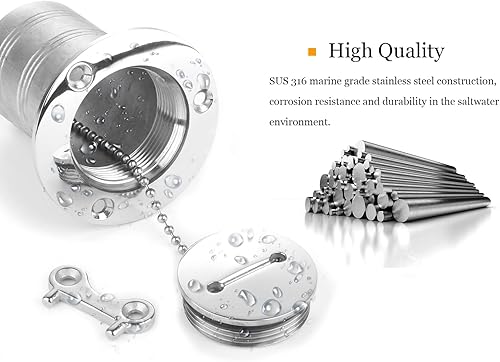 Miniatura 5 de AMYSPORTS Tapa de combustible de hardware inoxidable para yate de agua marina, tapa de gas, llave de barco, cubierta de llenado de combustible de