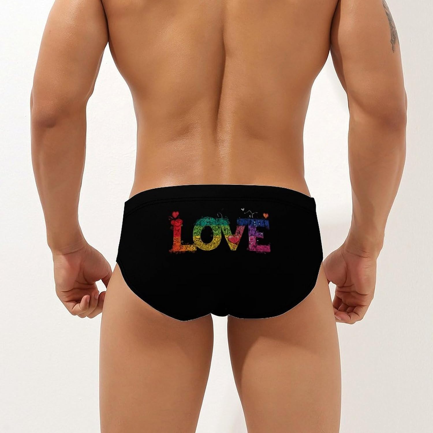 LGBT Love Proud Men's Swimsuit Brief Sexy Bikini Briefs Retro Printed Swimwear Quick Dry Swimming Trunks 3X-Large