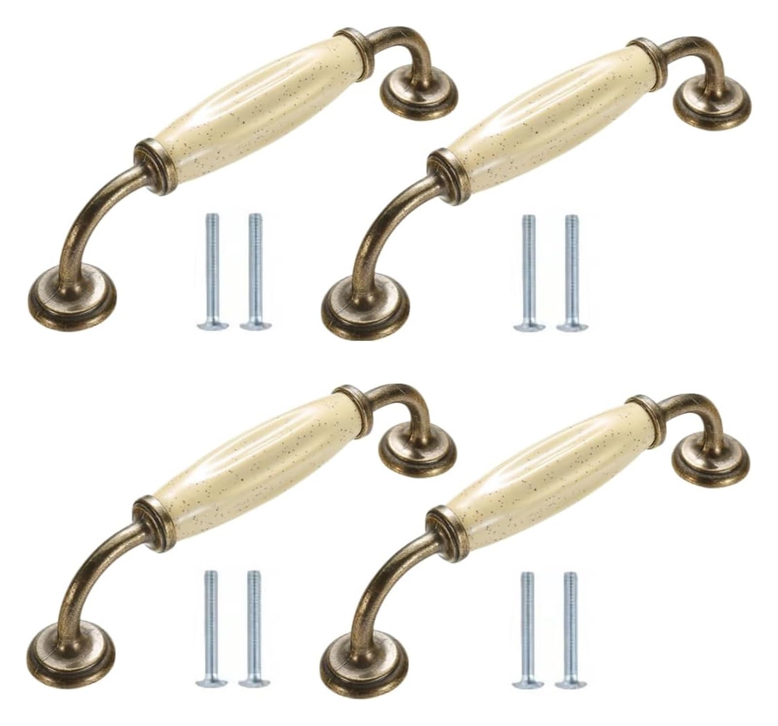 LQZAXSRDR Ceramic Cupboard Drawer Handle Knobs, Beige Ceramic Door Knobs, Zinc Alloy Cabinet Handles, Pack of 4, 140-155x32-40mm(155 * 40mm)
