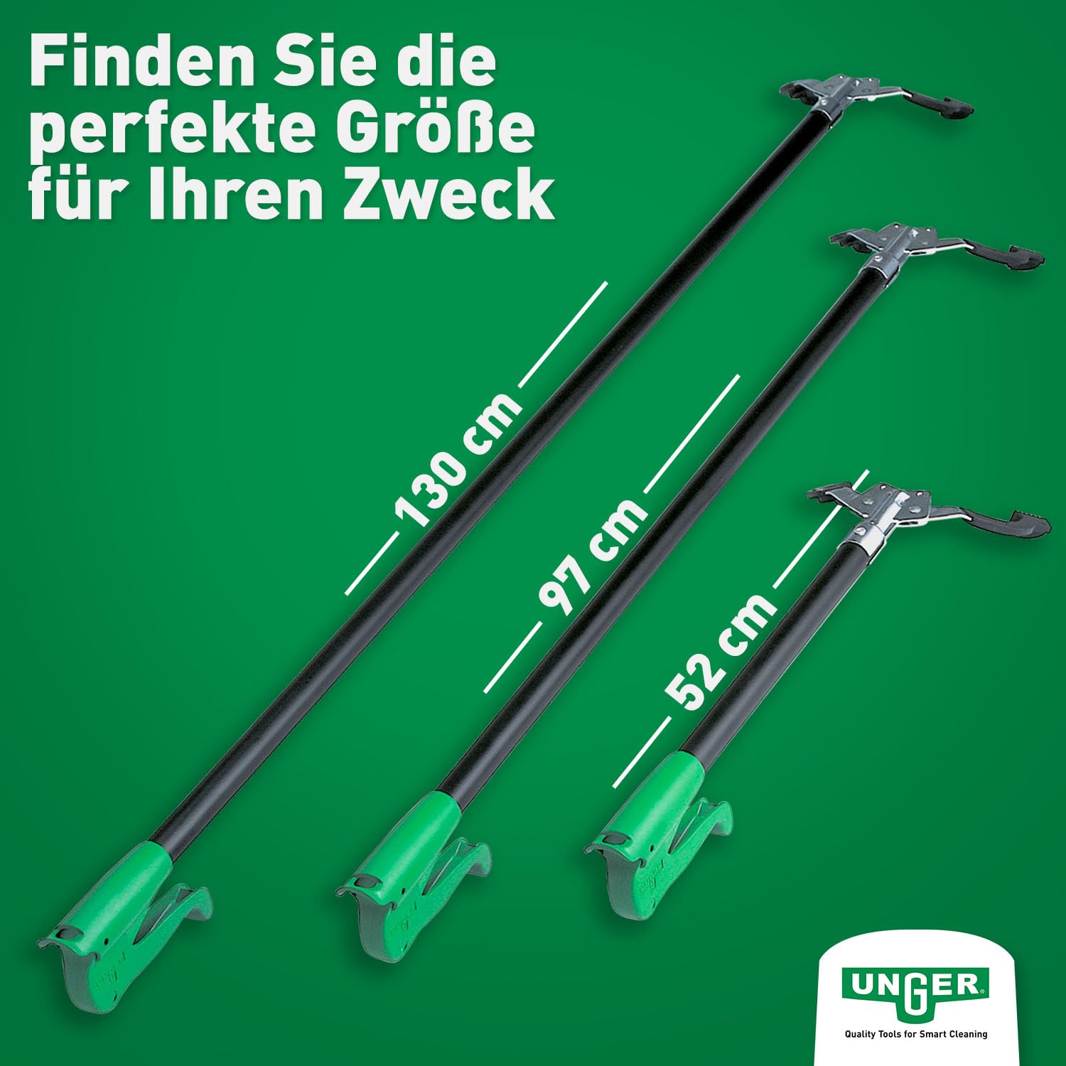 UNGER NiftyNabber Pro Müllzange (97 cm lang, Allzweckgreifer, Stahlrohr, Abfallgreifer, Öffnungsmaß Klauen 15 cm) NN900