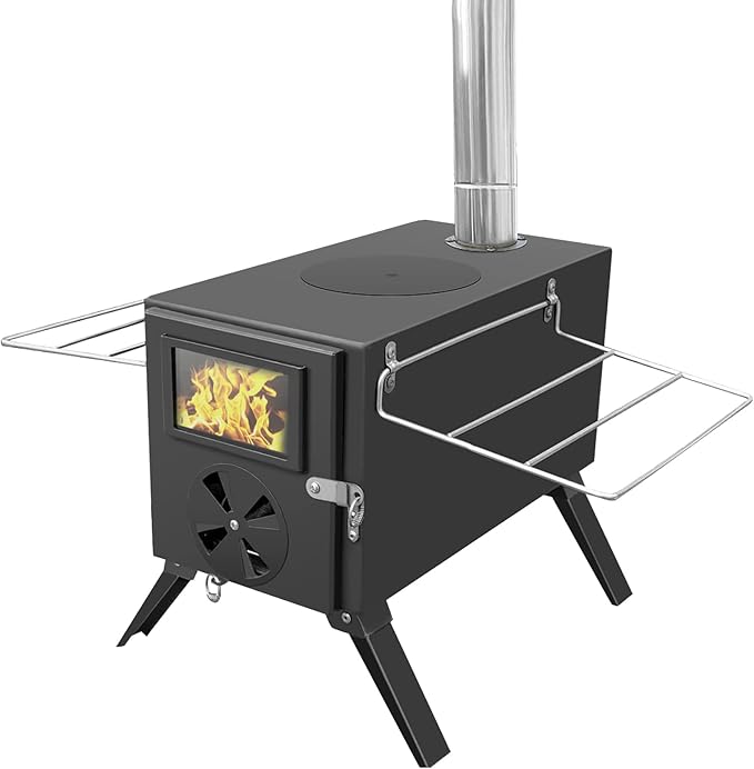 IMEISH-薪ストーブ-ウッドストーブ-アウトドア-煙突・グリッド棚付き