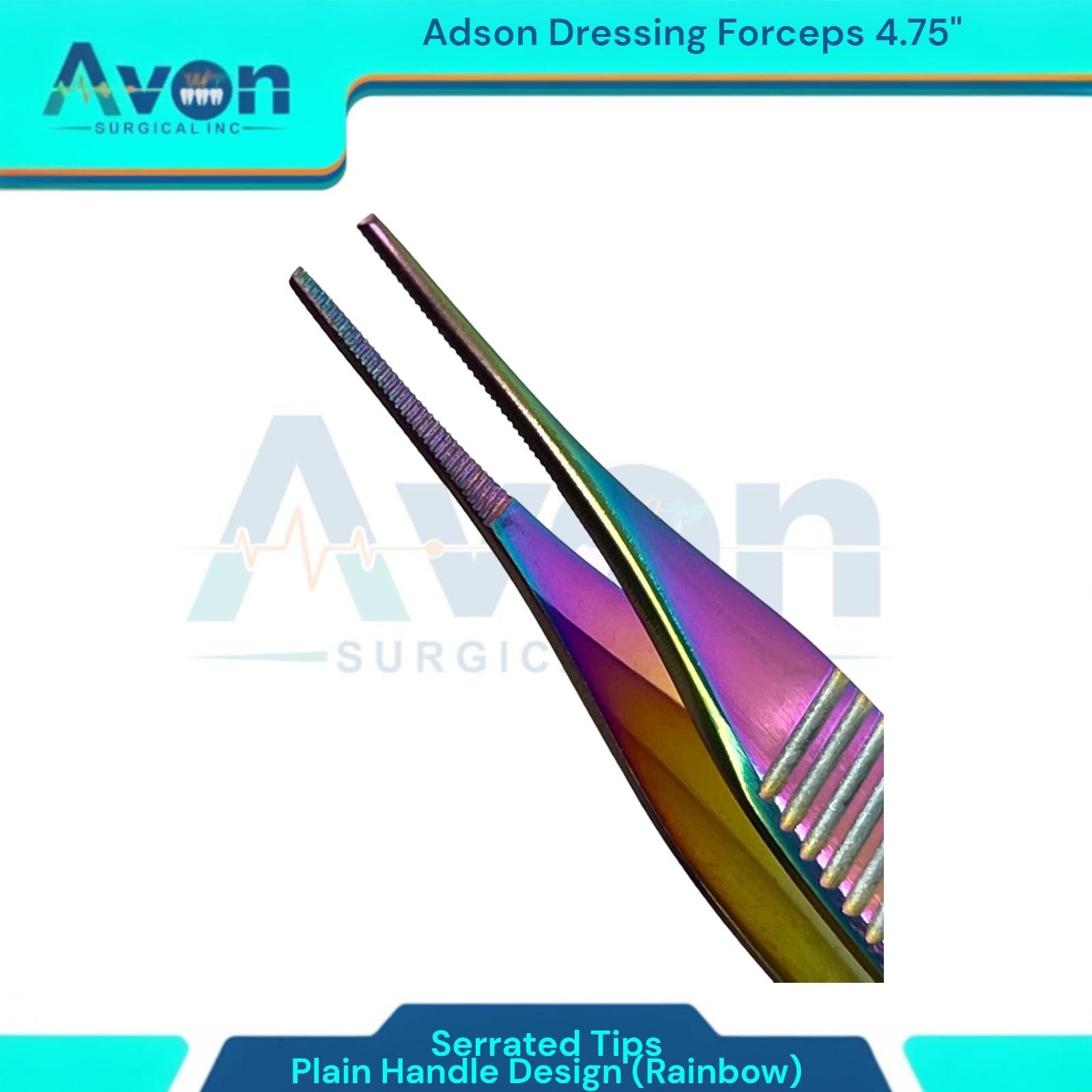 Adson Forceps 4.75In (12cm) Serrated Tips, Rainbow Titanium Color Finish, Lightweight - Dental, Veterinary Dressing Forceps (1 Piece)