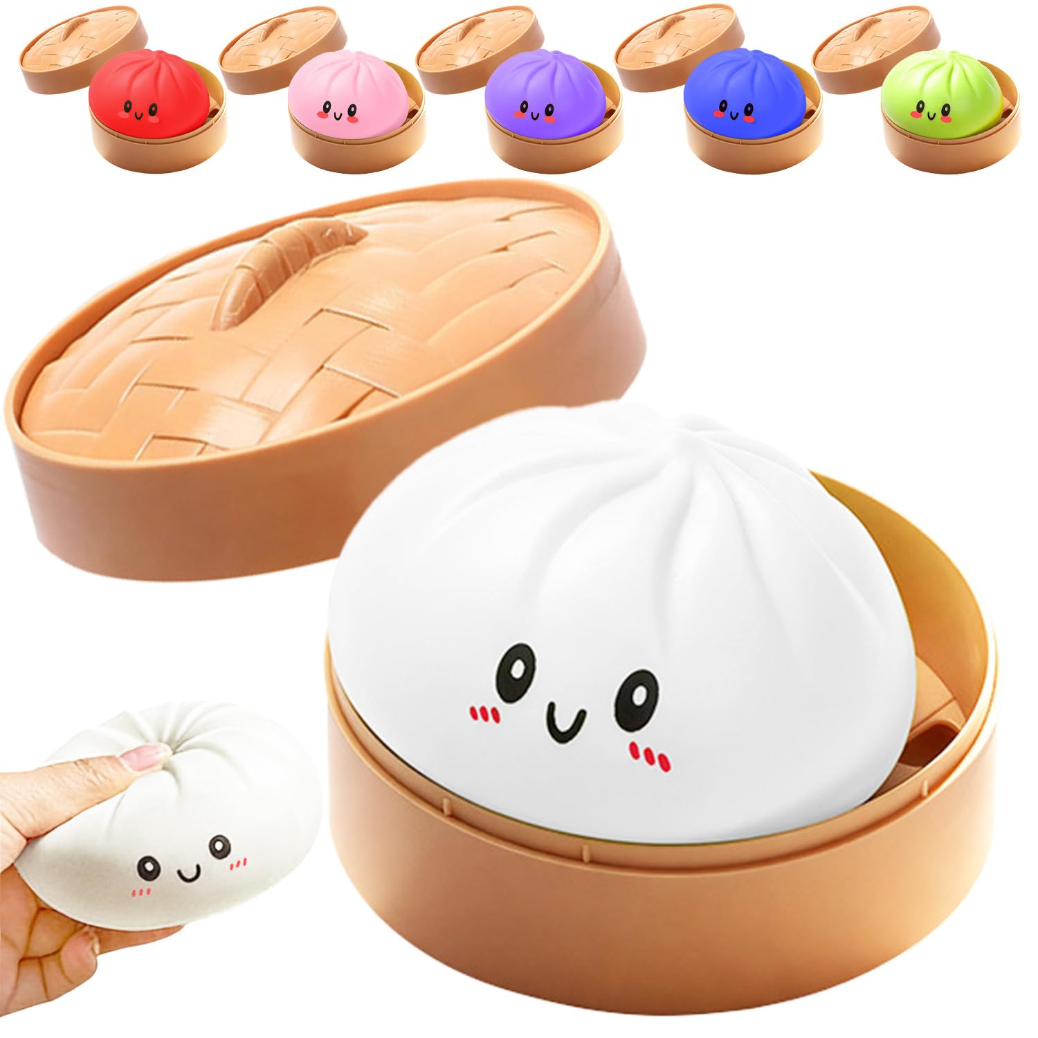 Dumpling Squishy Toy, New Cute Glitter Dumpling Squishy Ball with Plastic Steamer Box, Giant Mystery Dumpling Squishy, Sensory Anxiety Relief Squeeze Toy for Kids & Adults Ages 3+ (White) — image 1