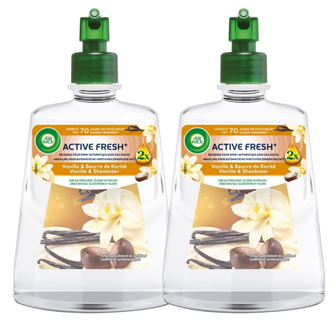Air Wick - Juego de 2 recambios para spray automático sin gas de vainilla y manteca de karité