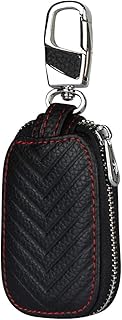 Jaorty Car Key Chain Bag Genuine Leather Key Chains Case Smart Keychain Coin Holder Case Cover Pouch Remote Fob Bag Keyring Wallet Zipper Case Black x 1
