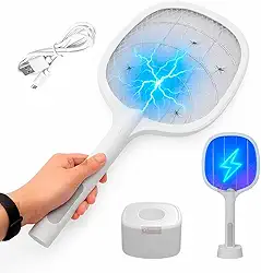 Super Raquete elétrica 2 em 1 Luminaria Armadilha Repelente Luz Led UV Lampada Choque 3000V Mata Mosca Mosquito Pernilongo Anti Inseto, Recarregavel USB