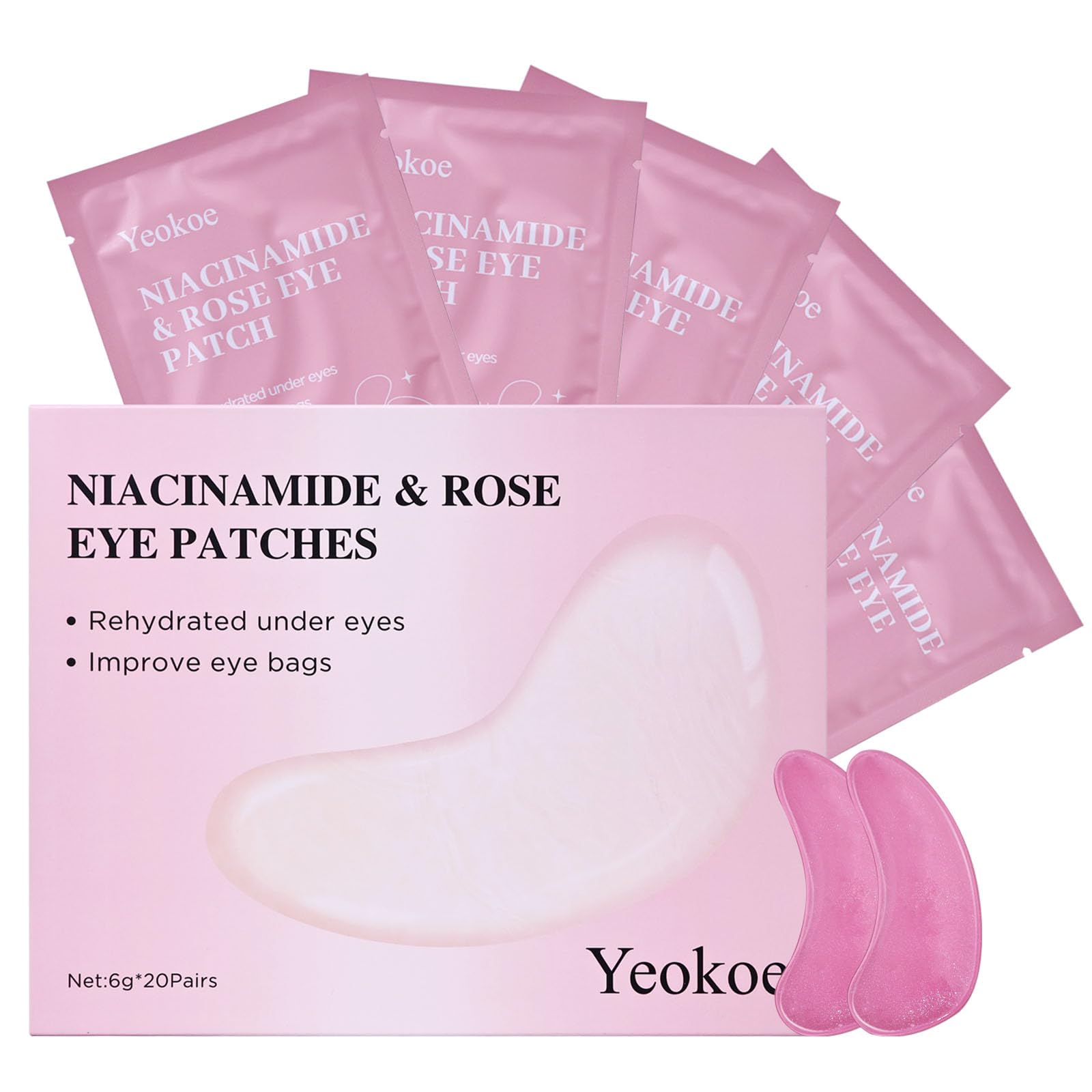 Under Eye Patches for Dark Circles,Puffy Eyes,20 Pairs Face Masks SkinCare With Niacinamide and Rose for Rehydrated
