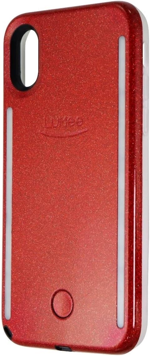 Duo Phone Case, Red Glitter | Front & Back LED Lighting, Variable Dimmer | Shock Absorption, Bumper Case, Selfie Phone Case | iPhone X/iPhone Xs
