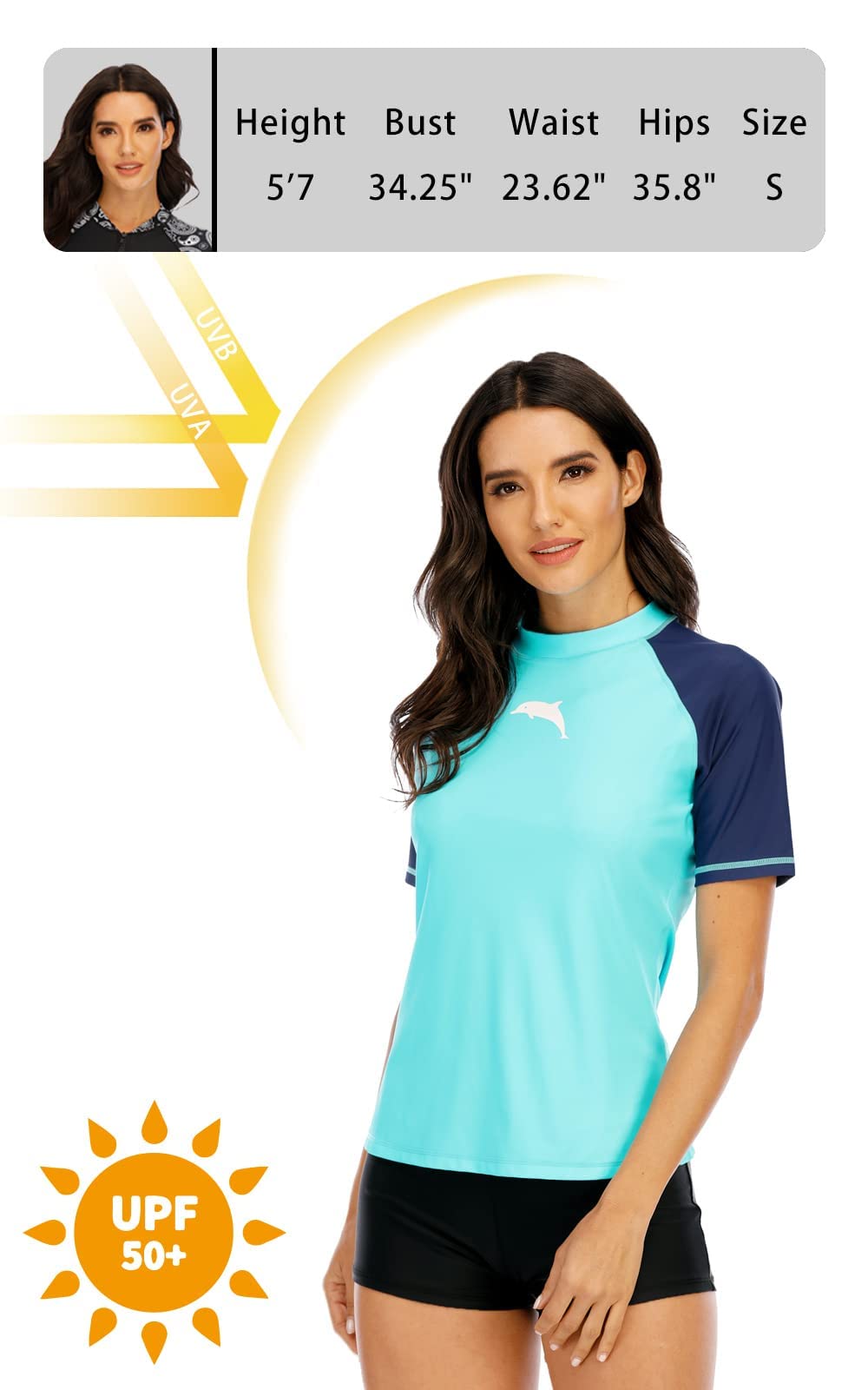 Halcurt Damen UV Shirt Kurzarm Rash Guard UPF 50+ Schwimmshirt Schnell Trocknend Badeshirt S-XXL