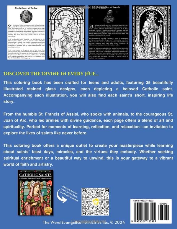 Catholic Saints: A Coloring Journey Through Catholic Icons: Stained Glass Styled Coloring Book For Teens & Adults | Includes Bold and Inspiring Tales ... Courage (Stained Glass Window Coloring Books) - Image 2