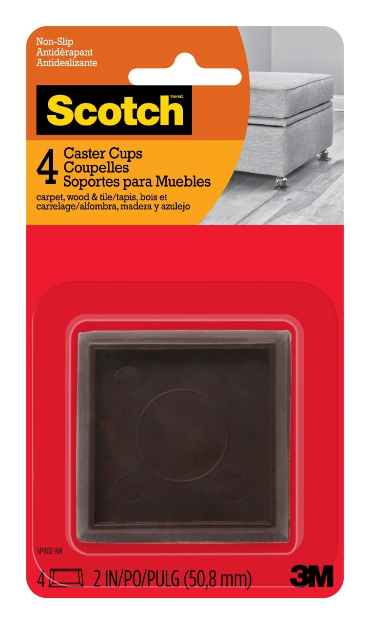 Copas para ruedas Scotch de 2 pulgadas cuadradas, tope marrón duro que cuida tus pisos, 4 uds