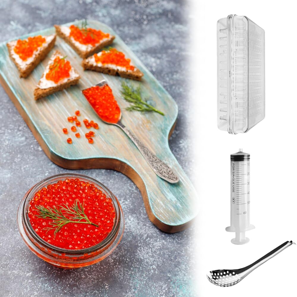 Kaviar-Maker-Set, kugelförmiger Kaviar-Spender, Sphärifikations-Tropfer, Rogensaucen-Spender, Sieb-Werkzeuge mit Löffel und Spritze