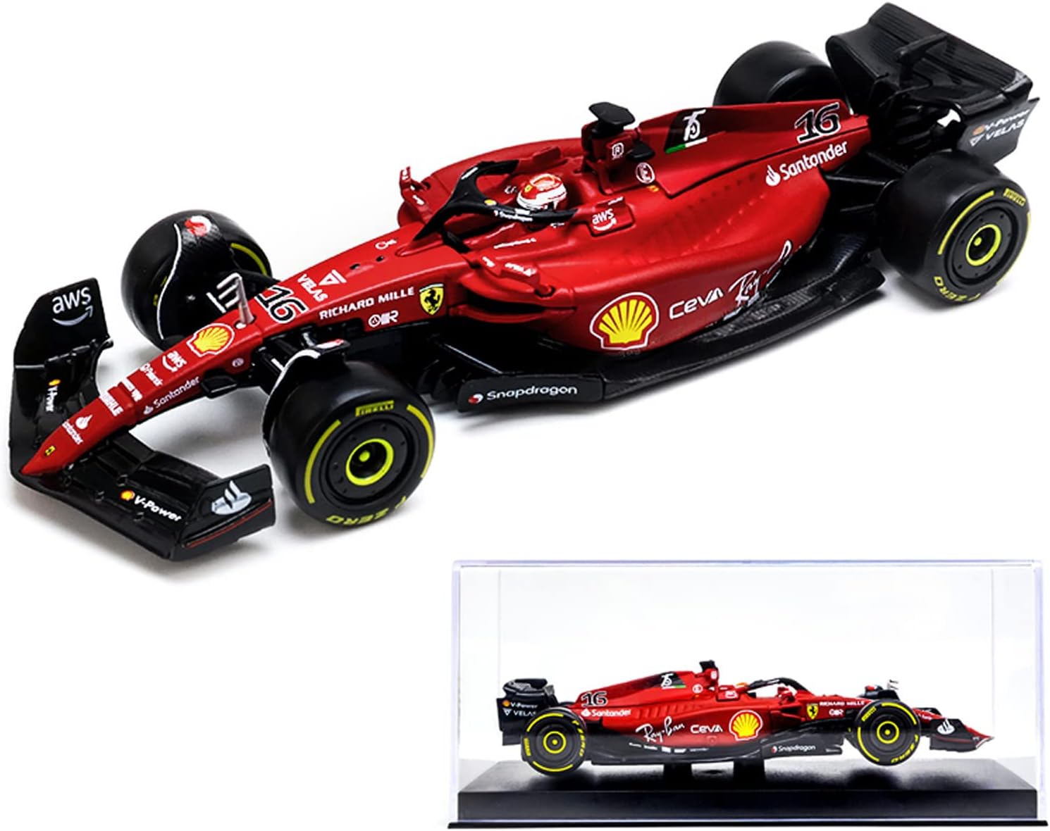 1/43 2022 F1-75 Scuderia SFR #16 Charles Leclerc Alloy Luxury Vehicle Diecast Cars Model (F1-75#16 W/Helmet)