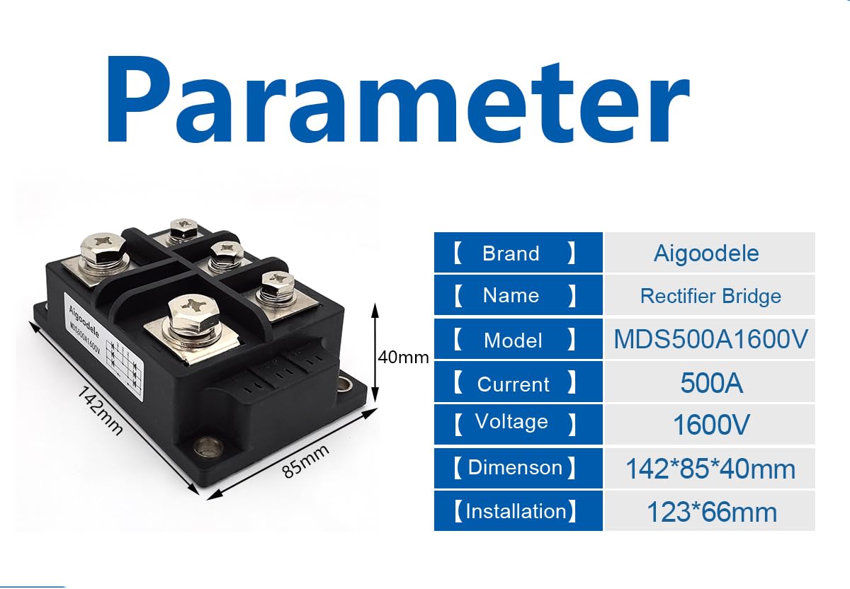 MDS500A 1600V Bridge Rectifier, High Power Three-Phase Diode Bridge Rectifier 500A Amp Widely Used for Power Supply