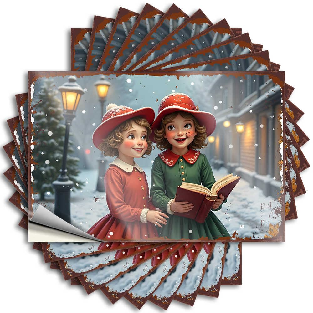 Fzfn Girls Colour Punk, Decals Window Two In Winter Hats Reading A Book On A Snowy Street | Beer Dorm Room Accessories(8X12cm)