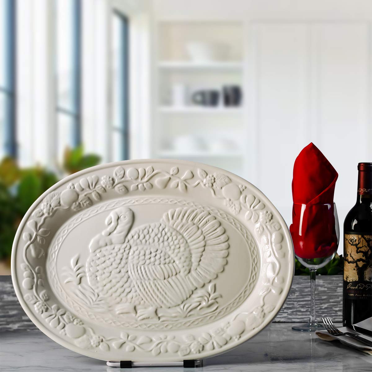 RRMMAN Lot De 2 Plateaux De Service Ovales En Céramique Blanche – 26,7 Cm – Pour Apéritifs, Dinde, Desserts