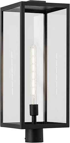 KICHLER Branner 25.5 pulgadas. 1 luz texturizada negra de lujo tradicional actualizada para exteriores con vidrio transparente para pasarelas y